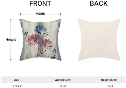 Blue Pink Floral Pillow Covers 18 x 18 Inch Set of 2 Daisy Floral Butterfly Decorative Throw Pillow Covers Linen Rustic Farmhouse Cushion Cases for Home Sofa Couch Living Room Decor
