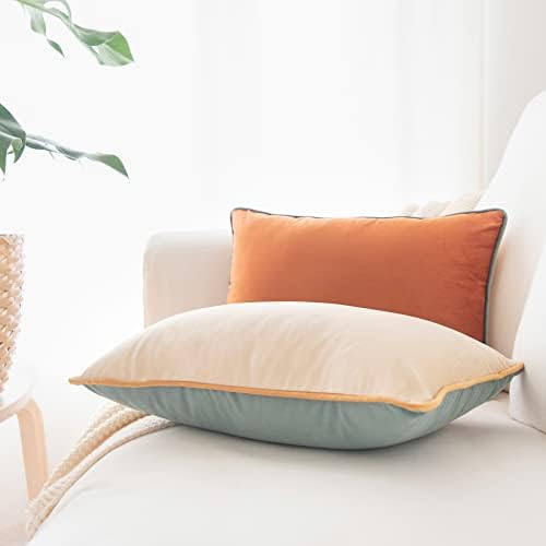 MONDAY MOOSE Decorative Throw Pillow Covers Cushion Cases, Set of 2 Soft Velvet Modern Double-Sided Designs, Mix and Match for Home Decor, Pillow Inserts Not Included (12x20 inch, Orange/Teal)