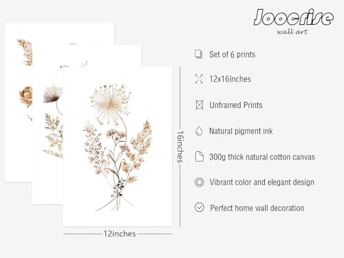 Watercolor Flower Wall Art Set of 6 Botanical Wildflower Wall Decor Boho Neutral Canvas Wall Art Vintage Prints Floral Pictures Minimalist Farmhouse Poster for Room Bedroom 12x16 Inch Unframed