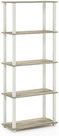 Furinno Turn-N-Tube 5-Tier Multipurpose Shelf / Display Rack / Storage Shelf / Bookshelf, Square Tubes, Sonoma Oak/White