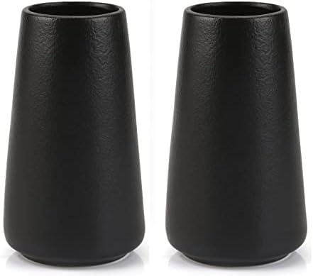 Simple Vase for Flowers Plants, Matte Vases for Modern Table Shelf Home Decor Wedding Boho Decor, 6" H Frosted Elegant Ceramic Vase for Pampas Grass Fluffy Stem Bouquet Lavender Flowers (Black, 2)