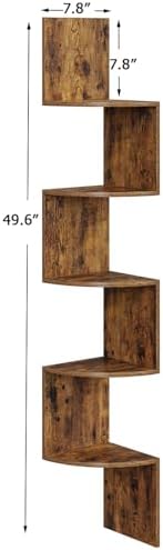 VIMBER 5-Tier Corner Shelf Wall Mount, Corner Bookshelf, Industrial Corner Ladder Shelf, Modern Display Shelf for Living Room, Bedroom, Kitchen, Home Office, Bathroom, Rustci Brown UJSJ003F