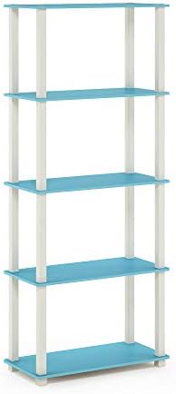 Furinno TURN-S-TUBE Book Shelf, 5-Tier Toolless Storage Shelves with Square Tubes, Shelving Unit for Organization and Storage for Living Room, Home Office, Light Blue