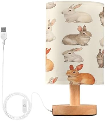 Rabbits LED Table Lamp for Bedroom Bedside Lamp with USB Charging Ports Decor Nightstand for Living Room Reading Dorm Desk Home Office