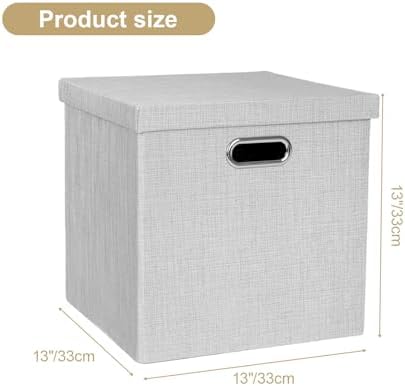 Posprica Storage Bins with Lids,13×13×13 Foldable Storage Cube Baskets Boxes Fabric Drawers for Closet Shelf Cabinet Bookcase,Set o f 4,Sliver grey