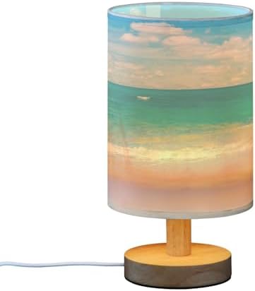 Table Lamp Tropical Sea Summer Blue Ocean with Beach White Cloud on Sky Nightstand Lamp with Wood Base Fabric Lamp Shade Bedside Desk Lamp for Living Room Bedroom Kids Room Office