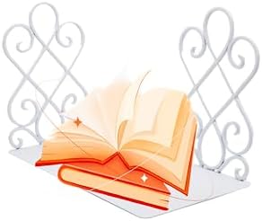 White Metal Bookends, Heavy Duty Book Stoppers for Shelves, Vintage Decorative Book Holders for Home Office Desk, Non-Slip Book Ends for Library Classroom, Set of 2 with Pads