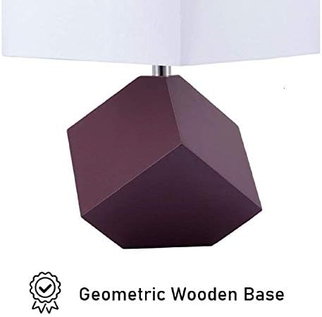 25" Table Lamp - Modern Irregular Geometric Style Wooden Base, White Square Fabric Shade, Contemporary Table Desk Lamp - Great for Living Rooms, Bedrooms, or Study Rooms (Purple)