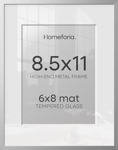Homeforia 8.5x11 Silver Picture Frame, High-End Metal, 6x8 Mat, Glass