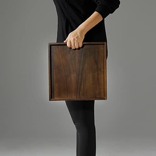 12" Square Small Black Walnut Wood Ottoman Tray No Handle