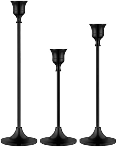 Metal Candle Holders for Candlesticks Taper Candlestick Holders Set Vintage Decorative Centerpiece Candelabra Tall Candle Stands (Matt Black, 1 Set (3 pcs))
