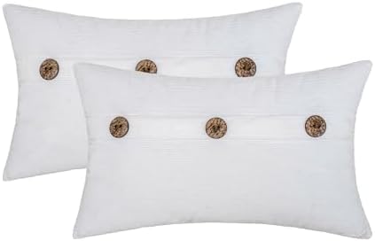 HWY 50 White Chenille Throw Pillow Covers 12x20 Inch Buttons Pack of 2