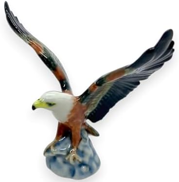 WitnyStore Tiny 3½" Bald Eagle Bird Spread Wings Figurine - Miniature Hand Made Ceramic Birds of Prey Colorful Porcelain Feathered Animal Cute Decorative Figures Collectible Figurines Décor Gifts