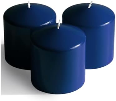 Candwax 3x3 Pillar Candles Set of 3 - Navy Blue Candles Pillar - 40-Hour Burn Time Self-Extinguishing Long Lasting Candles for Home Decor - Cone-Top Dark Blue Pillar Candles