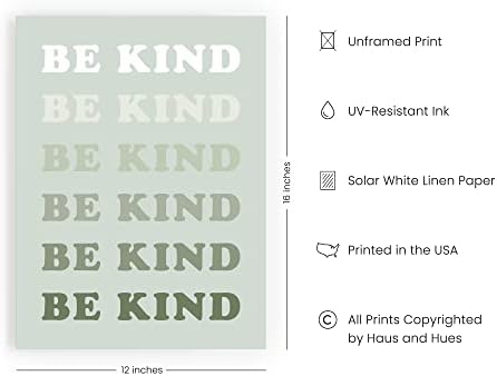 HAUS AND HUES Positive Quotes Wall Art - Be Kind Poster, Kindness Quote Affirmation, Cute Posters for Teen Encouragement - UNFRAMED 12"x16"