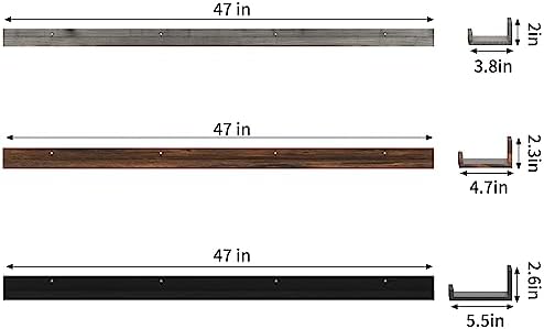 Giftgarden 47 Inch Multi Colors Floating Shelves for Wall Mount, Assorted Colors Wood Wall Shelf Ledge for Bathroom Bedroom Living Room Kitchen Storage, Set of 3 Different Sizes