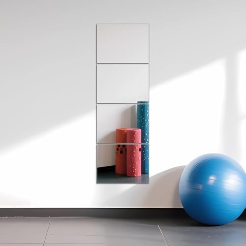 Full Length Mirror Tiles, 16" x 12" x 4PCS Home Gym Mirror for Wall, Glass | Frameless Wall Mounted Mirror for Garage, Bedroom, Living Room, Over The Door
