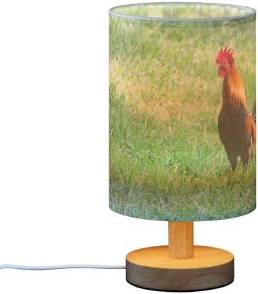 Gamecock Chicken Rooster Cock in Green Field Grass Woodland Table Lamp with Wood Base Fabric Lamp Shade Bedside Nightstand Desk Lamp for Living Room Bedroom Kids Room Office