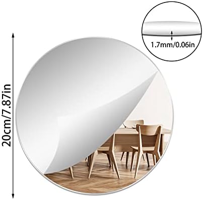 7.87" Round Acrylic Mirror Tiles, 2Pcs Flexible Plastic Wall Mirror | 0.06" Thick Acrylic Mirror Sheet with Tapes, Circle Mirror for Wall, Home Decor, Round Mirror Tray Plate for Centerpieces