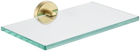 JQK Bathroom Glass Shelf Gold, Tempered Glass Shower Storage 8 by 5 inches, 304 Stainless Steel Brushed Gold Wall Mount, TGS101L8-BG