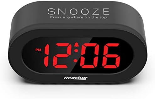 REACHER Small Dimmable LED Digital Alarm Clock with USB Charger