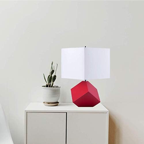 25" Table Lamp - Modern Irregular Geometric Style Wooden Base, White Square Fabric Shade, Contemporary Table Desk Lamp - Great for Living Rooms, Bedrooms, or Study Rooms (Red)