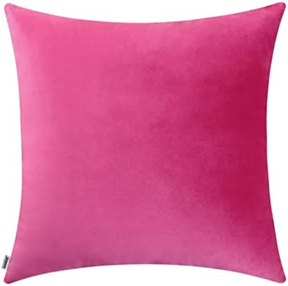 Jeneoo Comfy Soft Thick Velvet Throw Pillow Covers for Sofa Couch, Decorative Solid Square Cushion Cases for Bedroom Car (Hot Pink, 26 x 26 Inches, 1 Piece)