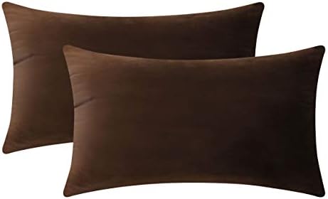 Home Brilliant Brown Lumbar Pillow Cover Velvet Oblong Throw Pillows for Sofa Couch Bench, Set of 2, 12 x 20 Inches(30x50cm), Brown