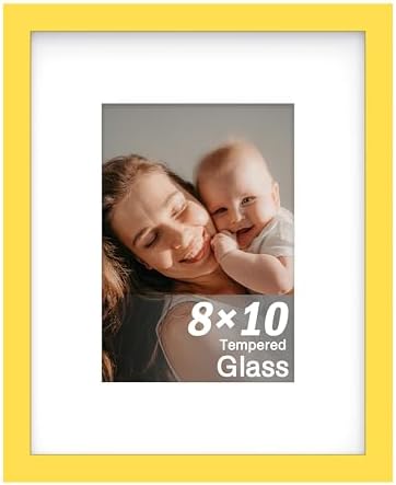 An&He 8x10 Picture Frame, Tempered Glass Wood Photo Frame for Vertical/Horizontal Display, Home Decoration – Yellow