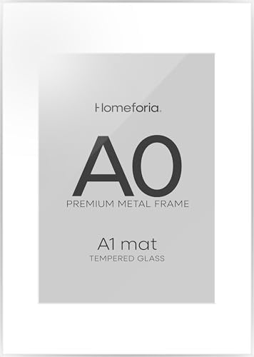 Homeforia A0 Silver Poster Frame, High-End Metal, A1 Mat, Glass