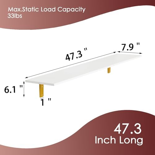 DINZI LVJ Long Wall Shelves, 47.3Inch Wooden Wall Mounted Shelves, Set of 4