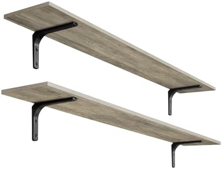 DINZI LVJ Long Wall Shelves, 55.1Inch Wooden Wall Mounted Shelves, Set of 2