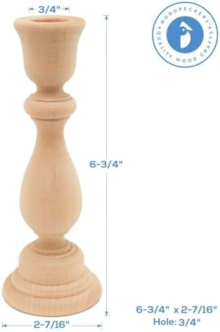 Wood Candle Holders, 6-3/4 Inch Wooden Candlestick Holders with 3/4 Inch Hole, Set of 10 Unfinished Wooden Candle Holders, Farmhouse Rustic Candle Holder for Crafts, Decorating and Painting