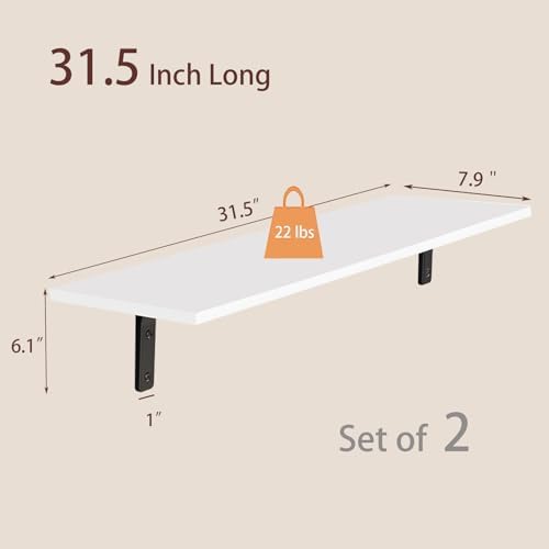 DINZI LVJ Long Wall Shelves, 31.5Inch Wooden Wall Mounted Shelves, Set of 2
