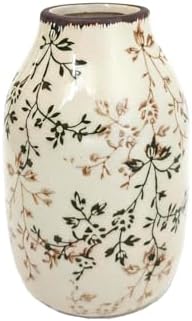 LIFFY Ceramic Vase Green and Beige Vintage Home Decor, Chinoiserie Floral Vase, Rustic Ceramic Large Vases for Home Decors, Living Room, Bookshelf, Office, Chinoiserie Decors, Tuscan Decor 7.5 Inch
