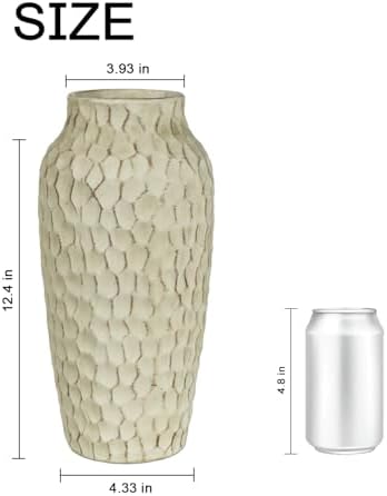 12.4 Inch Large Yellow Textured Ceramic Tall Vase for Rustic Home Decor | For dried flowers and pampas grass on tables, shelves and living room displays