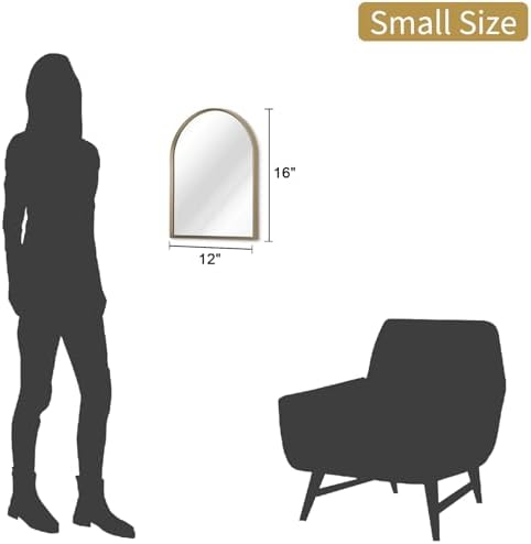 Bathroom Arched Wall Mirror Brushed Metal Vanity Wall Mounted Mirror for LivingRoom Bedroom Entryway Room Vanity Home Decor 16"x12"