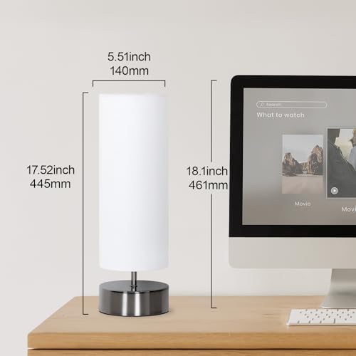 Touch Table Lamp, 3-Way Dimmable Bedside Lamp with Cylinder Fabric Shade