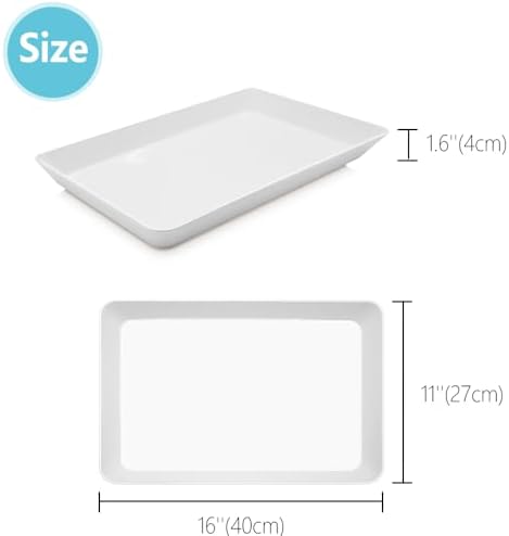Serving Tray Platter, 16'' x 11'' 4 Pcs Food Tray for Veggie Fruit Snack Dessert Cookie, Food Trays for Party Supplies Display, Plastic Platters for Serving Food, Large White Trays, BPA Free