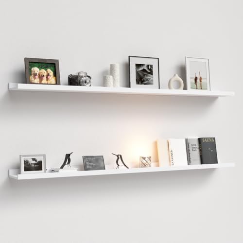 Boswillon Floating Shelves Set of 2, Long Wall Shelf with Lip, 56in, White