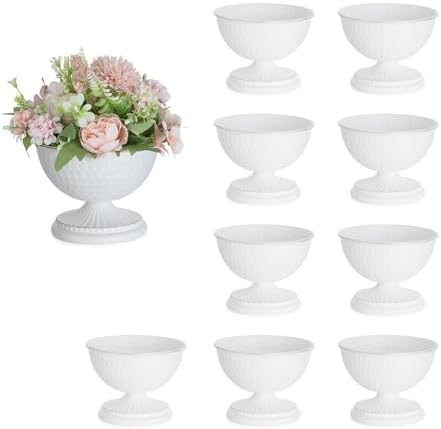 Sziqiqi White Urn Vase for Wedding, Compote Vase for Table, 4.3in, 10Pcs | Tall Floral Holder for Centerpiece Pedestal Bowl Pot, Flower Arrangements for Wedding, Party, Birthday, Event, Reception