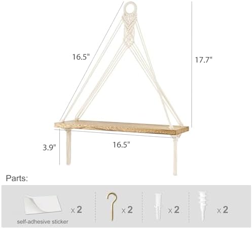 Mkono Macrame Wall Hanging Shelves Set of 2 with Artificial Ivy Lights