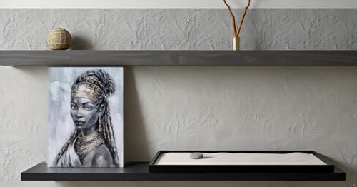 Yihui Arts Timeless African Queen Hand-Painted Textured Art Black & Gold Elegance for Sophisticated Spaces