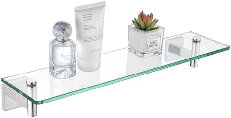 KOKOSIRI Bathroom Shelves Wall Mounted Floating Glass Shelf Polished Stainless Steel 20-Inch Kitchen Hanging Rack for Storage/Room Decor B1105CH-L20