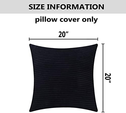 Home Brilliant Striped Velvet Cushion Cover for Chair 2 Packs Supersoft Handmade Summer Decorative Pillowcase for Bed Bench, 50cm, 20 x 20 Inch, Black