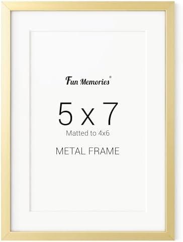 Fun Memories 5x7 Metal Picture Frame - 5 x 7 Metal Photo Frames with 4x6 Removable Mat- Ideal for Wall or Tabletop Display - Wall Hook Hanging Hardware Included (Gold, 1 Pack)