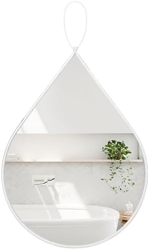 Small Wall Mirrors Decorative White Teardrop Hanging Mirror Irregular Oval Wall Mirrors for Living Room Bathroom Bedroom Entrance Hall Wall Decor