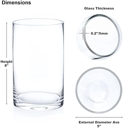 Enova Floral Clear Glass Cylinder Vase 5 x 8 Inches, Clear Flower Vases, Pillar Candle Hurricane Floating Candle Holder Vase, Glass Flower Vase for Wedding Centerpieces, Home Office décor (1 Piece)