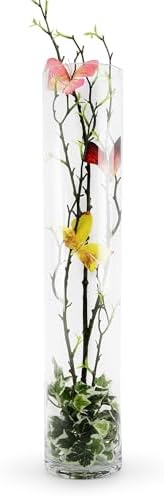 WGVI Quality Thick Weighted Tall Clear Cylinder Glass Vases, 4" W x 20" H, Flower Arrangement Floating Candle Holders Wedding Centerpieces Event Floral Container Tabletop Display Décor, 1 Piece