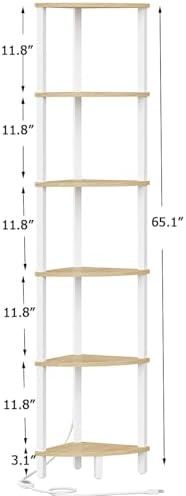 VIMBER 6-Tier Corner Shelf with LED Light, Industrial Corner Ladder Shelf, Rustic Display Shelf for Living Room, Bedroom, Kitchen, Home Office, Sturdy Frame, White and Nature Wood Color UJSJ002Q